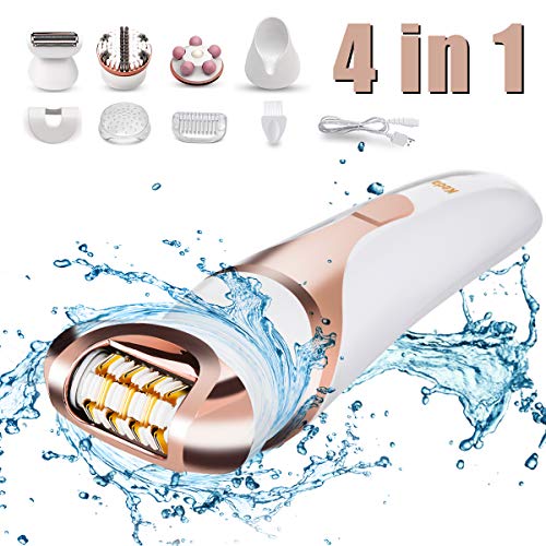 Product Cover Epilator for Women,Hizek 4 in 1 Cordless Wet & Dry Electronic Hair Removal,Including Lady Shaver,Body Exfoliation Brush and Body Massager for Arm,Armpit,Bikini Line, Leg,Back
