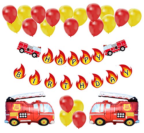 Product Cover Fire Truck Birthday Party Decoration Pack | Fireman Firefighter Bday Party Banner Balloon Decor Set