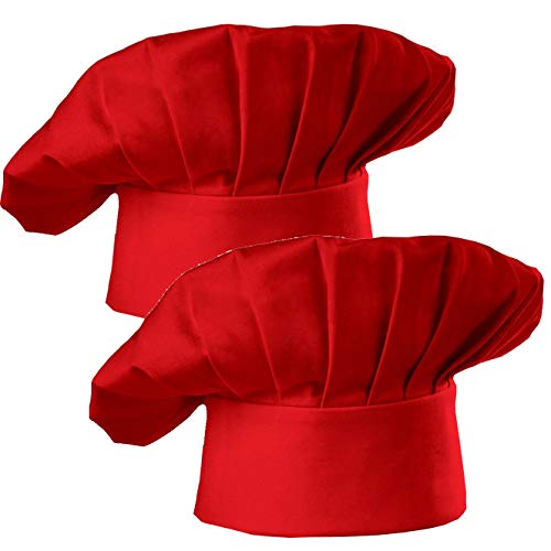 Product Cover Hyzrz Chef Hat Set of 2 Adult Adjustable Elastic Baker Kitchen Cooking Chef Cap, Red