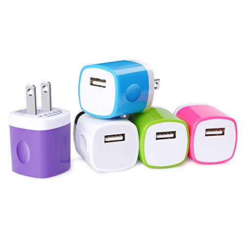 Product Cover USB Wall Charger, GiGreen 5PC Single Port USB Cube Plug 1A/5V Fast Travel Charging Block Wall Adapter Compatible Phone XS MAX/X/8/7/6S Plus, Samsung S10/S9+/S8/S7/S6 Edge/Note 8, LG G7/G6/G5/V30, Moto
