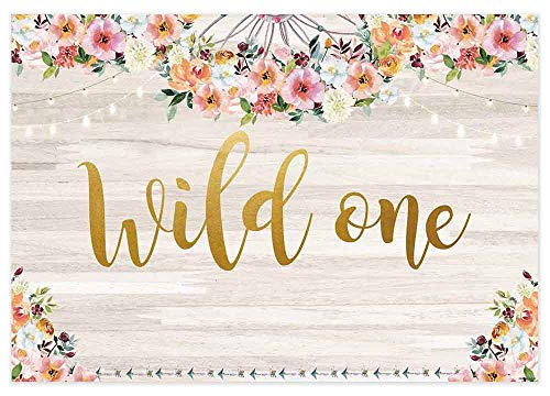 Product Cover Allenjoy 7x5ft Boho Wild One Floral Wood Backdrop for Girls 1st Birthday Decorations Bohemian Themed Party Background Child 1st First Bday Banner Photo Booth Props