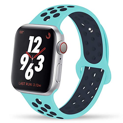 Product Cover YC YANCH Greatou Compatible for Apple Watch Band, Silicone Sport Band Replacement Wrist Strap Compatible for iWatch Series 5/4/3/2/1,Nike+,Sport,Edition,38mm 40mm S/M,Turquoise Midnightblue