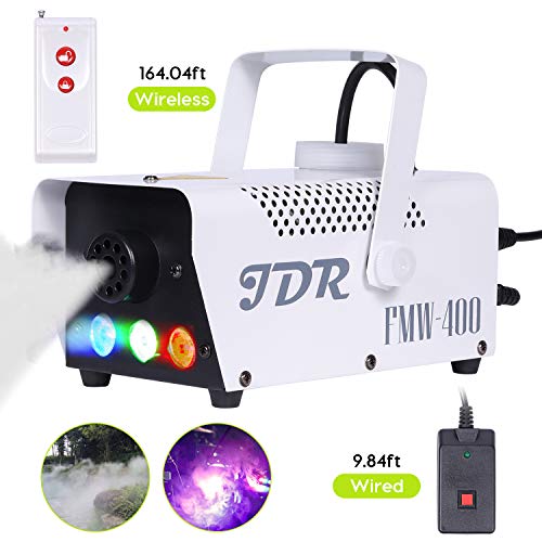 Product Cover JDR Fog Machine with Controllable lights, DJ LED Smoke Machine(Red,Green,Blue) with Wireless and Wired Remote Control for Christmas Parties Weddings Halloween Holiday, with Fuse Protec