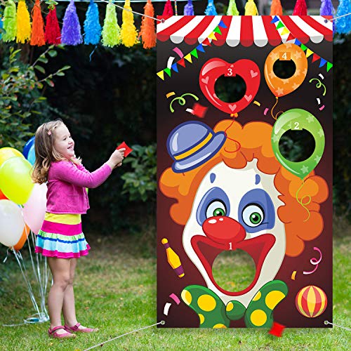 Product Cover Carnival Toss Games with 3 Bean Bag, Fun Carnival Game for Kids and Adults in Carnival Party Activities, Great Carnival Decorations and Suppliers (Clown)