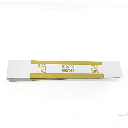 Product Cover 100 Pcs $10000 Currency Band Self Sealing Blank White Currency Straps Bands Money Bill Band Strap New, Blue, 7.5 x 1.15 Inches(Gold, 10000)