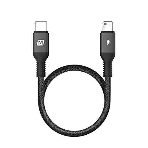 Product Cover MOMAX USB C to Lightning Cable Nylon Braided MFI Certified 1ft Charging Syncing Cord Compatible with iPhone 11 Pro MAX Xs XS MAX XR X 8 8 Plus 7 7 Plus MacBook (1FT)