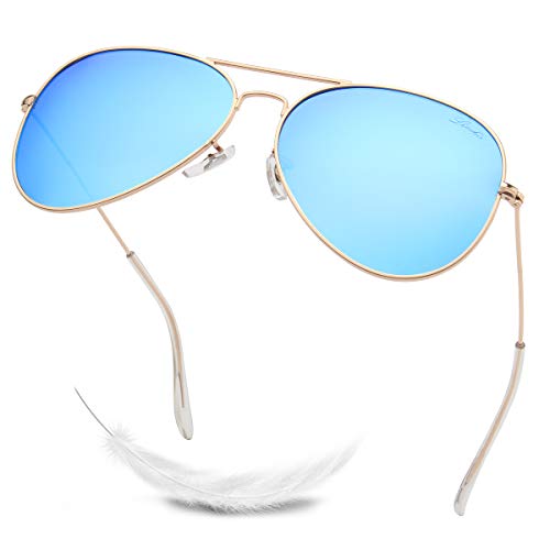 Product Cover LIVHO Classic Aviator Sunglasses for Women Men Polarized,Metal Frame Mirror UV Lens Protection(Gold Deep Blue, 58)