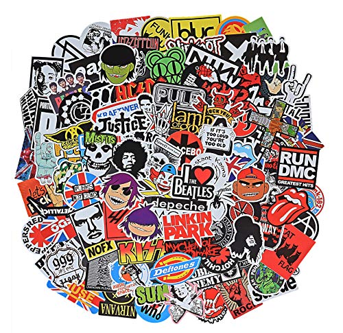 Product Cover Band Stickers Pack Rock Roll Stickers -100 Pcs Vinyl Waterproof Stickers for Personalize Laptop, Electronic Organ, Guitar, Piano, Skateboard, Luggage Graffiti Decals (Stickers - B)