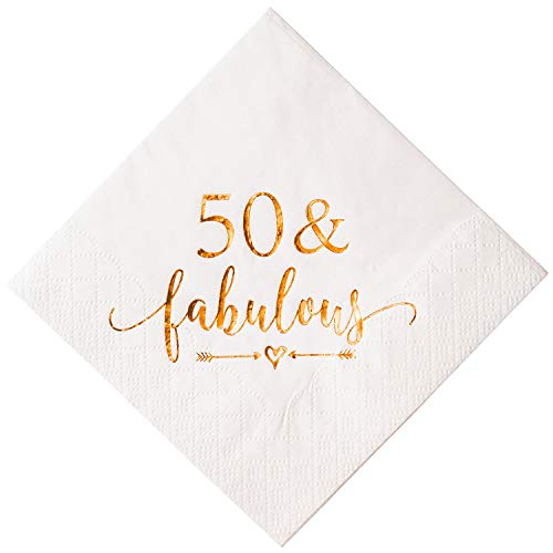 Product Cover Crisky 50 and Fabulous Cocktail Napkins Rose Gold for Women 50th Birthday Decorations, 50th Birthday Bevergae Dessert Table Supplies, 50Pcs, 3-Ply