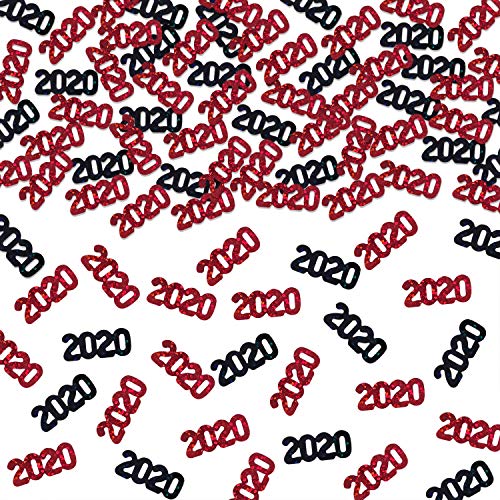 Product Cover 2020 Red Black Confetti - Graduation Party Supplies Decoration | Anniversary, Birthday and Variety of Events | Pack of 1000/2.6 Oz Graduation Table Decorations