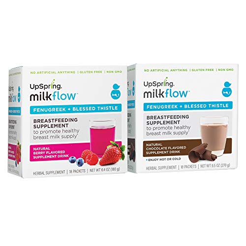 Product Cover UpSpring Milkflow Fenugreek and Blessed Thistle Drink Mix, Combo Berry and Chocolate, One Box Each, 36 Count Packets