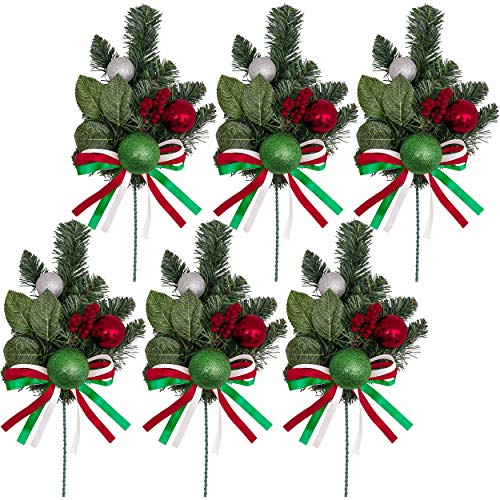 Product Cover Valery Madelyn 6 Packs Red Green White Christmas Picks and Sprays with Berries Balls, Artificial Picks Ornaments Christmas Wreath Accessories for Christmas Tree Decorations and Home Indoor Decor