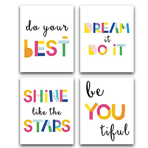 Product Cover CHDITB Unframed Watercolor Words Typography Art Print,Inspirational Quote and Saying Art Painting,Set of 4（8