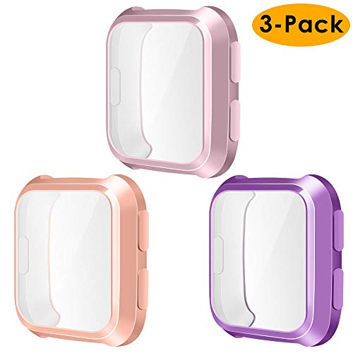 Product Cover NANW Screen Protector Case Cover Compatible with Fitbit Versa (3-Pack), All-Around Screen Protective Case Bumper Cover Saver Soft TPU Plated Case Compatible with Versa Smartwatch
