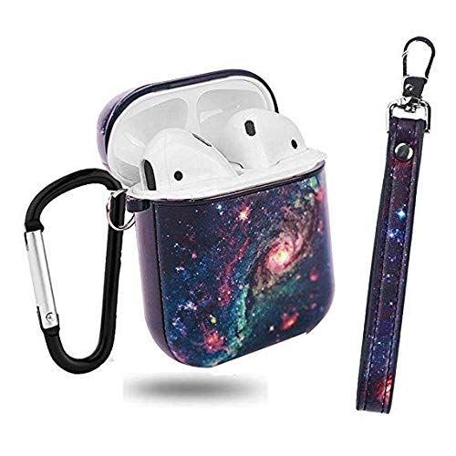 Product Cover QIELIZI AirPods case with Keychain Lanyard,Airpods Silicone Portable Protective Shockproof Case Cover for Airpods 2 & 1 with Holding Strap(Star Night)