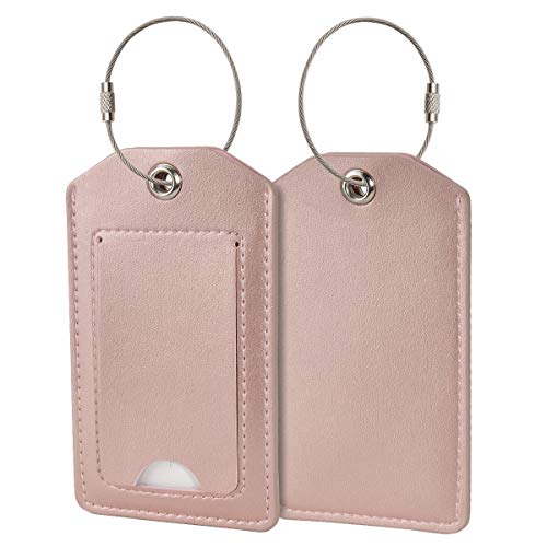 Product Cover COCASES 2 Pack Luggage Tags Travel Tags Bussiness Card Holder with Name ID Card Privacy Covers Steel Loops - Rose Gold