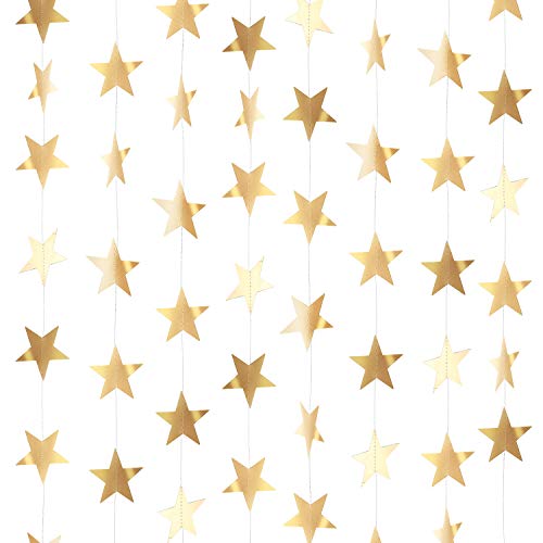 Product Cover Patelai 130 Feet Golden Glitter Star Paper Garland Hanging Decoration for Wedding Birthday Christmas Festival Party (Set of A, Champagne Gold)
