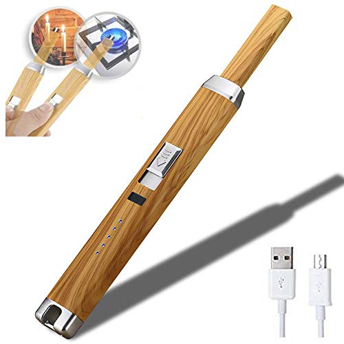 Product Cover Electric Arc Lighter - Long Lighters - Plasma USB Rechargeable for Multipurpose Windproof Flameless Safe Use in Gas Stove in Kitchen, Candle, BBQ or Camping in Gift Box Wood Grain