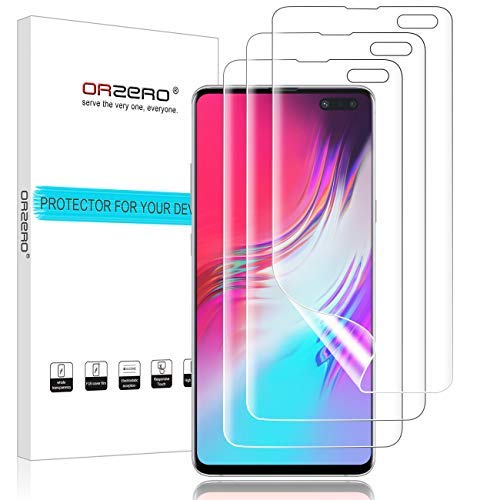 Product Cover (3 Pack) Orzero Screen Protector Compatible for Samsung Galaxy (S10 5G Version) (Premium Quality) Edge to Edge (Full Coverage) (Front Camera Cutout), HD Anti-Scratch (Lifetime Replacement)