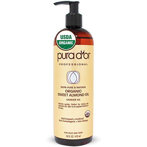 Product Cover PURA D'OR Carrier Oil: Organic Sweet Almond Oil 473 mL USDA Certified Organic 100% Pure & Natural Soothing Oil for Skin & Face