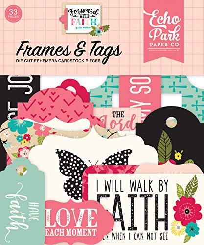 Product Cover Echo Park Paper Company FWF183025 Forward with Faith Frames & Tags Ephemera, Pink, Green, Teal, Black, tan