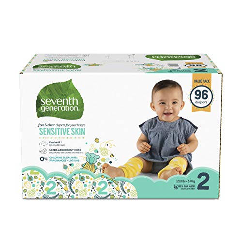 Product Cover Seventh Generation Baby Diapers for Sensitive Skin, Animal Prints, Size 2, 96 Count
