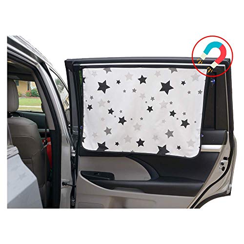 Product Cover ggomaART Car Side Window Sun Shade - Universal Reversible Magnetic Curtain for Baby and Kids with Sun Protection Block Damage from Direct Bright Sunlight, Heat, and UV Rays - 1 Piece of Black Stars