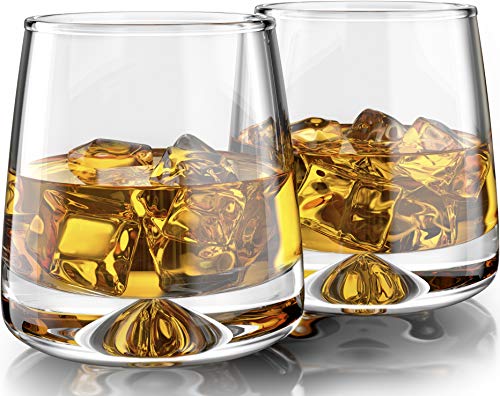 Product Cover Premium Whiskey Glasses - Large - 11oz Set of 2 - Lead Free Hand Blown Crystal - Thick Weighted Base - Seamless Design - Perfect for Scotch, Bourbon, Manhattans, Old Fashioned, Cocktails.
