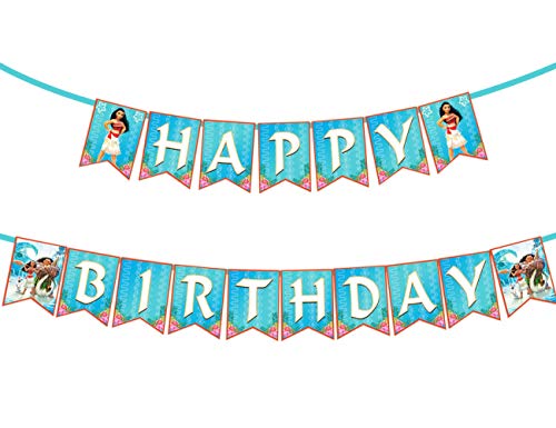 Product Cover Moana Inspired Happy Birthday Banner Party Supplies for Tropical Luau Summer Party Baby Shower Set of 1