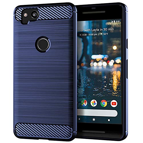 Product Cover EGALO Google Pixel 2 Case, Slim Thin Carbon Fiber TPU Shock Absorption Anti-Scratches [Anti-Fingerprint] Flexible Protective Cases Cover for Google Pixel 2 (Navy)