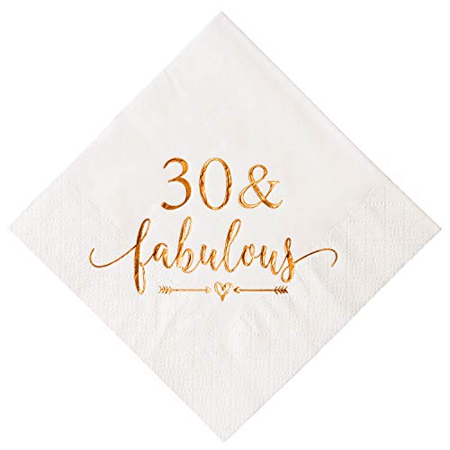 Product Cover Crisky 30 and Fabulous Cocktail Napkins Rose Gold for Women 30th Birthday Decorations, 30th Birthday Bevergae Dessert Table Supplies, 50Pcs, 3-Ply