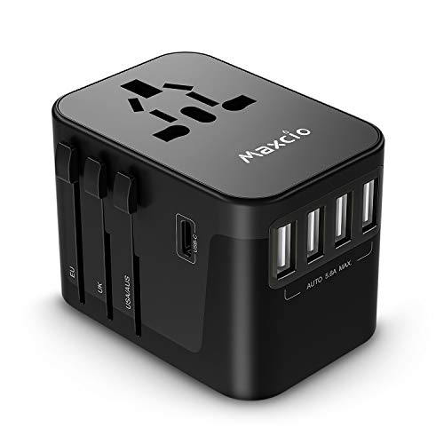 Product Cover Travel Adapter, Maxcio International Universal Travel Power Adapter with 5.6A Smart Power 6 in 1 Worldwide Wall Charger European Plug Adapter for USA EU UK AUS 150+ Countries Phone Laptop