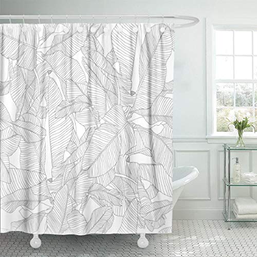 Product Cover LILYMUA White Fabric Bathroom Shower Curtains, Tropical Palm Leaves Pattern Trendy Fabric with Bath Curtain Hooks Polyester Shower Curtain Waterproof Bathroom Decor 72x78 Inch