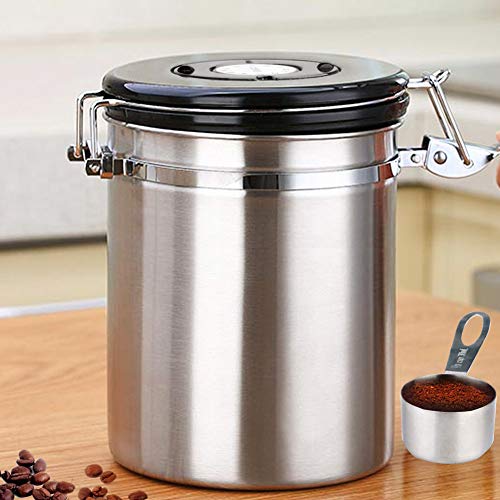 Product Cover HOMICHEF 22 oz Large Stainless Steel Coffee Storage Container Airtight For Coffee Grounds Coffee Beans - Coffee Grounds Container Large With Scoop And 1-Way CO2 Valve - Coffee Bean Container Airtight