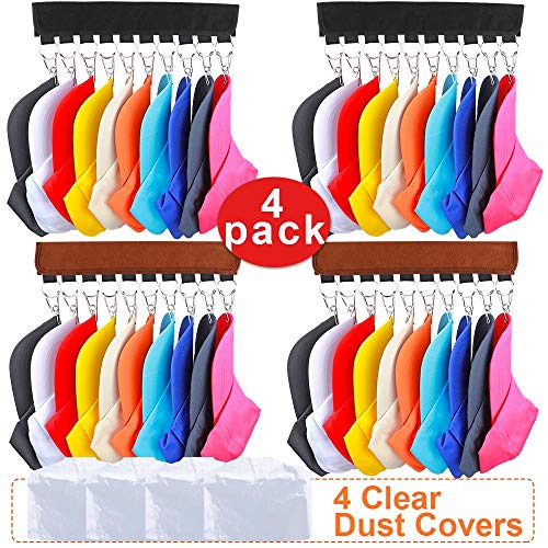 Product Cover Mebbay 4 Pack Hat Organizer, Baseball Cap Organizer Hanger, Hat Holder Cap Rack for Closet, Cap Holder with Dust Cover, Holds Up to 40 Hats (Black and Brown)
