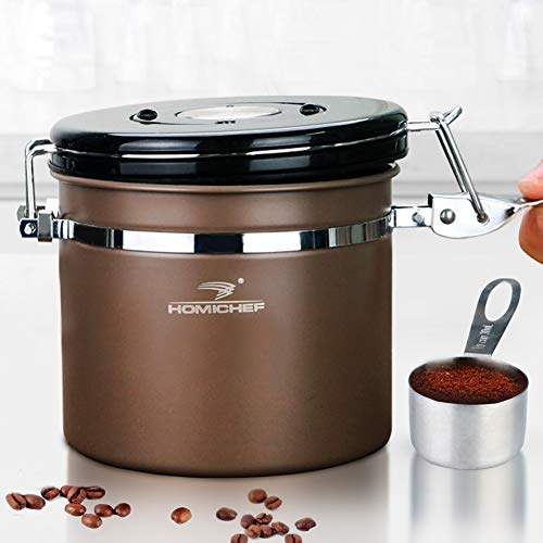 Product Cover HOMICHEF 12 oz Small Coffee Canister Airtight With Scoop And 1-Way CO2 Valve For Ground Coffee - Small Stainless Steel Coffee Canisters With Airtight Lids - Airscape Coffee Bean Canister Airtight