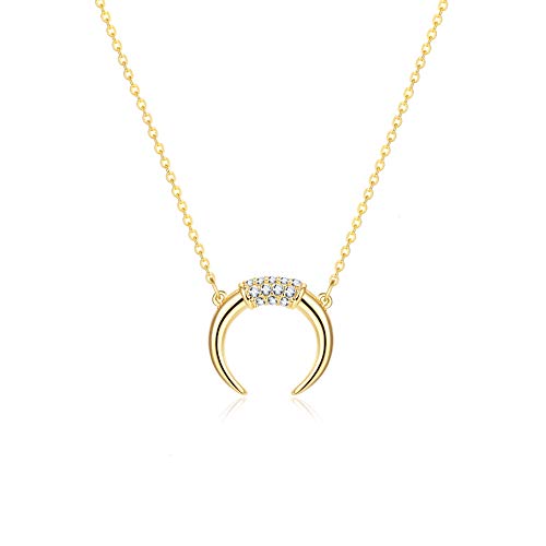 Product Cover Fettero Dainty Gold CZ Crescent Moon Necklace,Crescent Necklaces for Women, (CZ Crescent Moon)