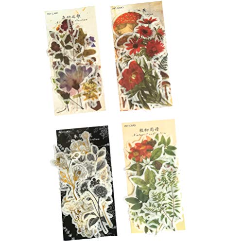 Product Cover Vintage Washi Sticker Set (4 Pack, 240 Pieces) Retro Floral Green Plant Fruit Mushroom Flower DIY Decorative Label for Scrapbooking Cup Cellphone Gift Wrapping Letter Card Art Project Craft