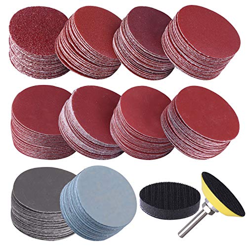 Product Cover SIQUK 200 Pcs 2 Inch Sanding Discs with 1 pc 1/4 Inch Shank Backing Pad and 1 pc Soft Foam Buffering Pad 80/180/ 240/320/ 400/600/ 800/1000/ 2000/3000 Grit