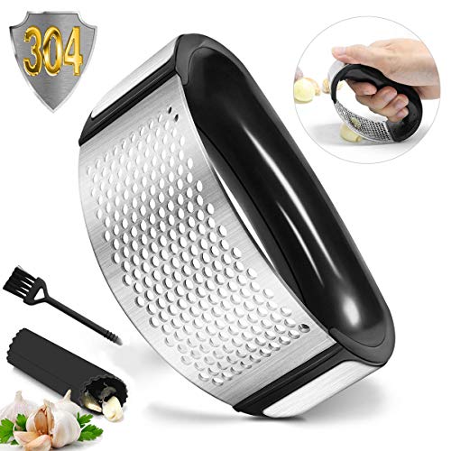 Product Cover Garlic Press Rocker Garlic Peeler Set, Stainless Steel Ginger Crusher Squeezer Mincer with Ergonomic Handle, Professional Kitchen Gadget Kitchen Tool Set, Cleaning Brush Included