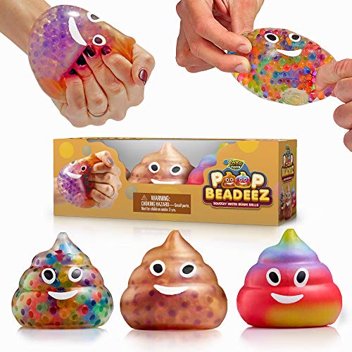 Product Cover YoYa Toys Beadeez Poop Stress Relief Balls (Set of 3) - Anxiety Relief Squeezing Squishy Balls for Kids and Adults - Funny Fidget Sensory Toy Filled with Water Beads - ADHD Hand Finger Exerciser