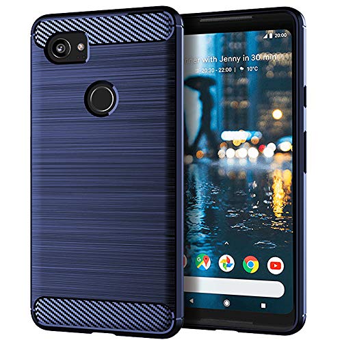 Product Cover EGALO Google Pixel 2 XL Case,Slim Thin Flexible TPU Soft Skin Silicone Shock Absorption [Anti-Fingerprint] Carbon Fiber Pattern Protective Case Cover for Google Pixel 2 XL (Navy)