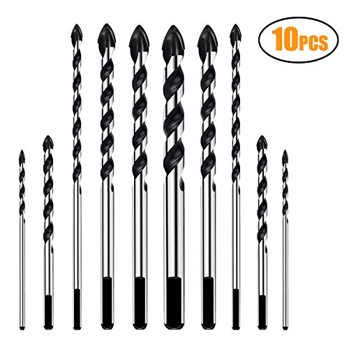 Product Cover Masonry Drill Bits, ZINMOND 10 Piece Tile Drill Bits Set,Glass Drill and Concrete Drill Bit, Tungsten Carbide Material Drill Bit for WALL, BRICK, MARBLE, PLASTIC, WOOD, MIRRORS, CINDER BLOCK,etc.