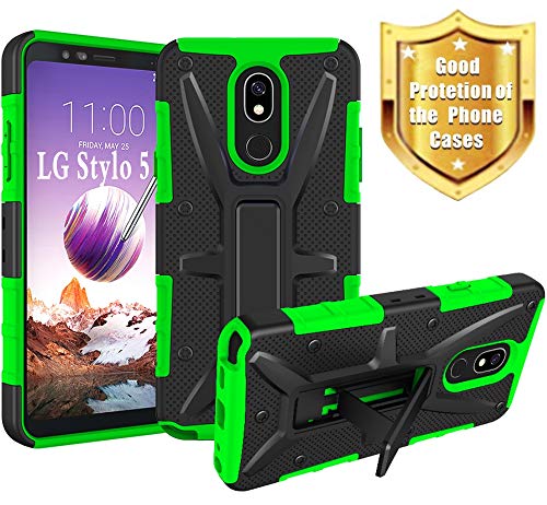 Product Cover HNHYGETE Designed for LG STYLO 5 Plus(2019) Case,LG Stylo 5 Cell Phone Case,Dual Layer Heavy Duty Non Slip Shockproof Bumper Rugged Protective Cover (Green)