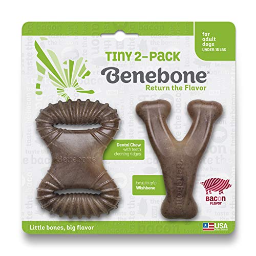 Product Cover Benebone Tiny 2-Pack Dog Chew Toys, Made in USA, Real Bacon Flavor