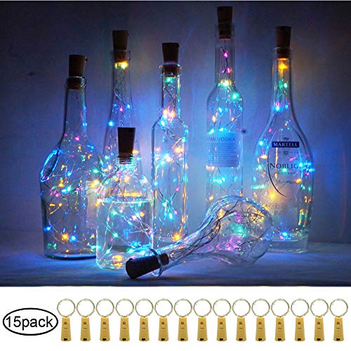 Product Cover Cynzia 15 Pack 20 LED Wine Bottle Lights with Cork, Battery Operated Cork Shape Fairy Waterproof Copper Silver Wire String Lights (4-Color)