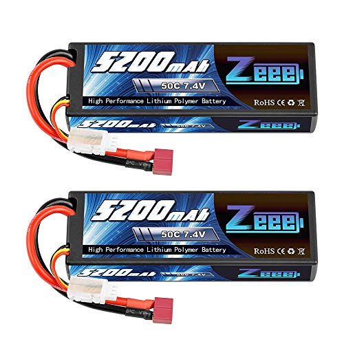 Product Cover Zeee 2S Lipo Battery 7.4V 50C 5200mAh RC Lipo Batteries Hard Case with Deans Plug for 1/8 1/10 RC Vehicles Car Trucks Airplane Boats(2 Pack)