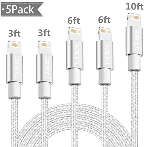 Product Cover TUUBEE iPhone Charger Cable MFi Certified Lightning Cable 5Pack 3FT/6FT/10FT Long Nylon Braided USB iPhone Data Cable Fast Charging Cord Compatible iPhone XS/MAX/XR/X/8/7/6/iPad/iPod
