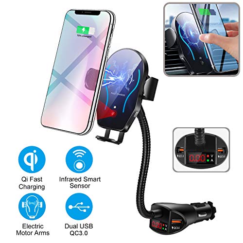 Product Cover WALOTAR Car Cigarette Lighter Wireless Charger- Phone Holder Mount,Automatic Infrared Smart Sensing 10W Qi Fast Wireless Charging Cradle for Cell Phone,Dual USB, Double QC3.0 Output