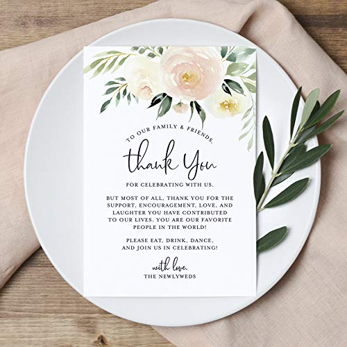 Product Cover Bliss Collections Blush Floral Thank You Place Setting Cards, Print to Add to Your Table Centerpieces Decorations, Pack of 50 4x6 Cards